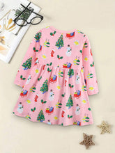 1pc Girls' Casual Christmas Print Round Neck A-Line Dress, Autumn